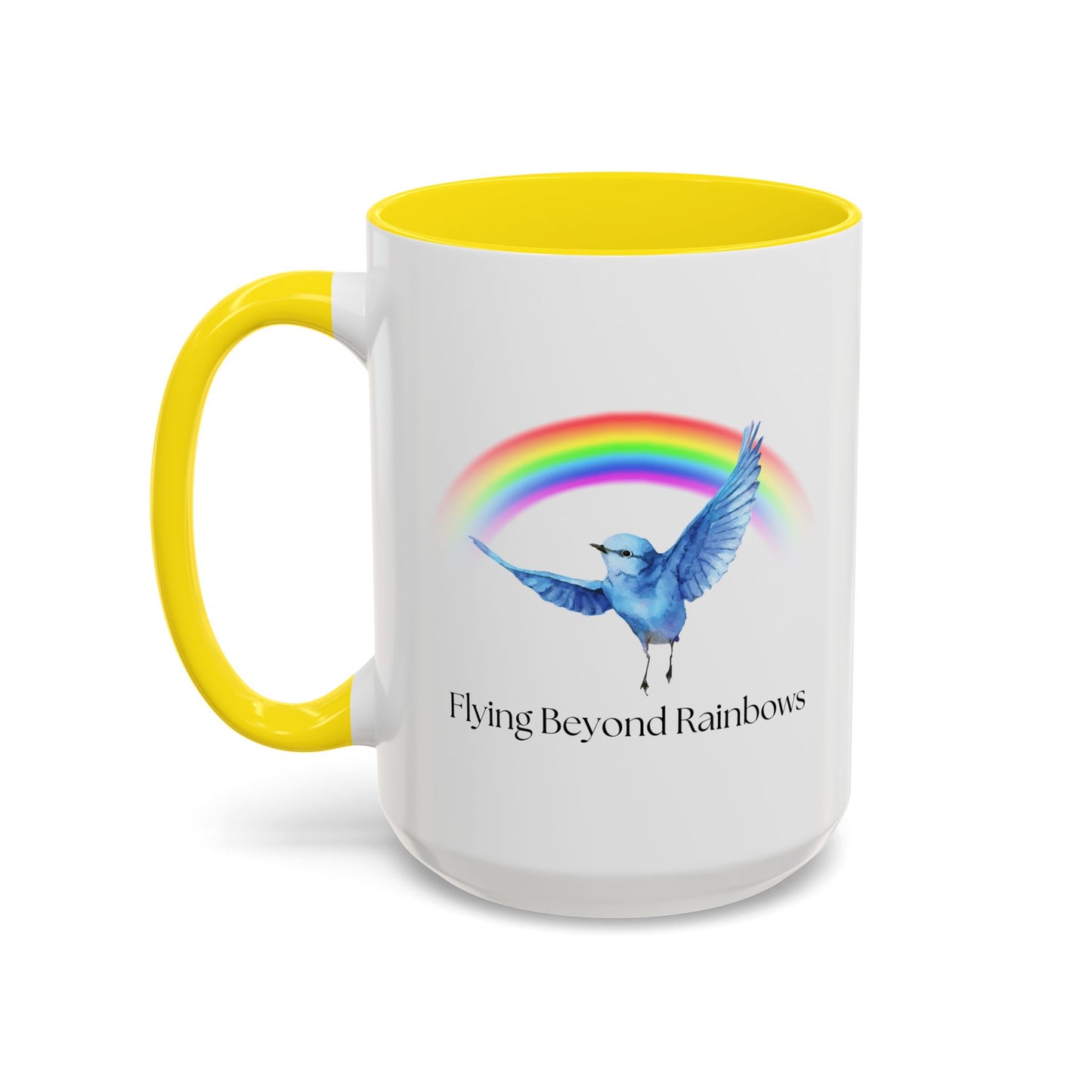 Flying Beyond Rainbows Accent Coffee Mug - Inspirational Bird Design