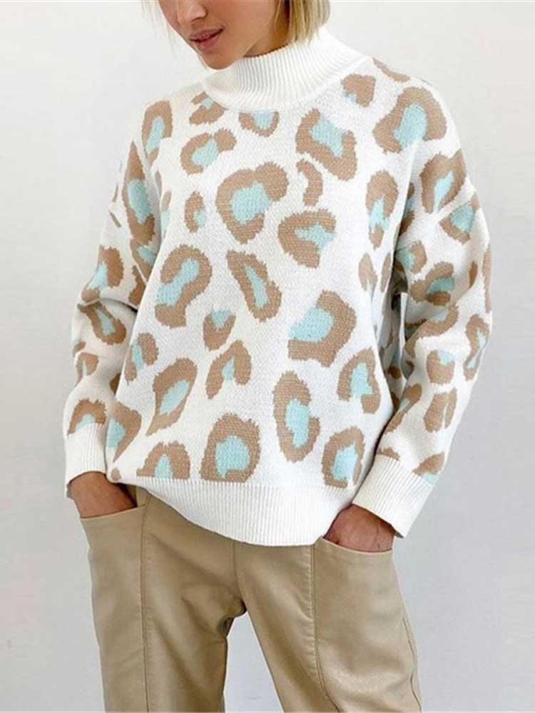 Leopard Print Crew Neck Sweater