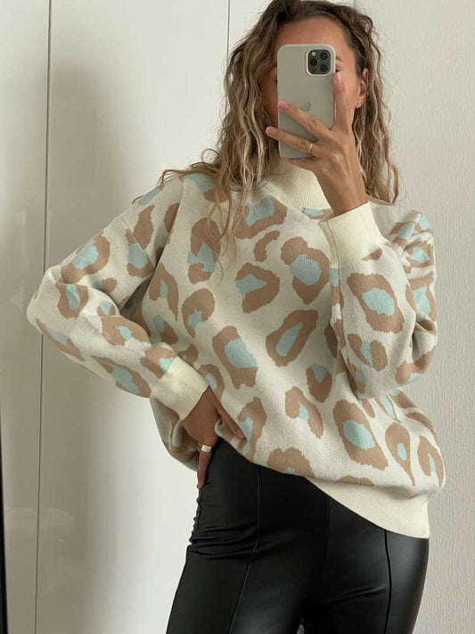 Leopard Print Crew Neck Sweater