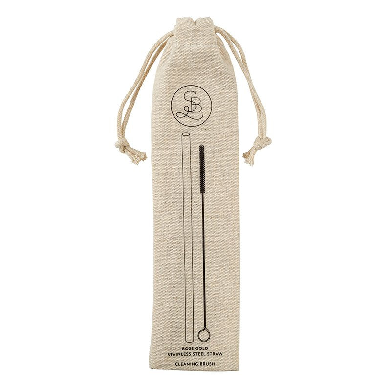Gold Stainless Steel Straw And Brush Set in Bag | Eco-Friendly and