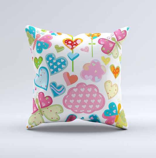 Fun Colored Love-Heart Treats Ink-Fuzed Decorative Throw Pillow