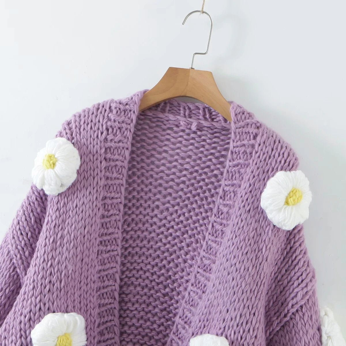 Purple Puffs Cardigan Flowear Knitting Sweater Cardigan