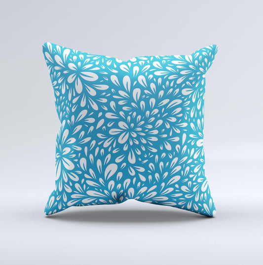 Light Blue & White Floral Sprout Ink-Fuzed Decorative Throw Pillow