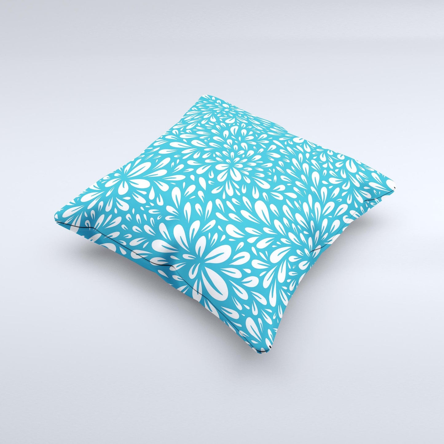 Light Blue & White Floral Sprout Ink-Fuzed Decorative Throw Pillow