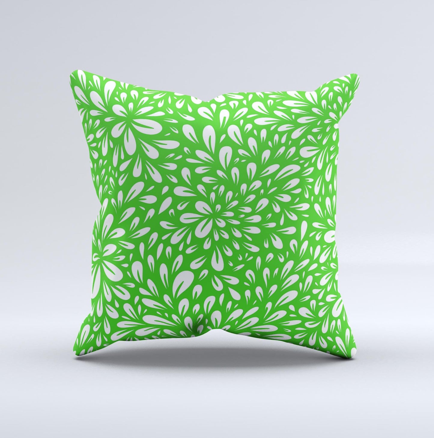 Lime Green & White Floral Sprout Ink-Fuzed Decorative Throw Pillow