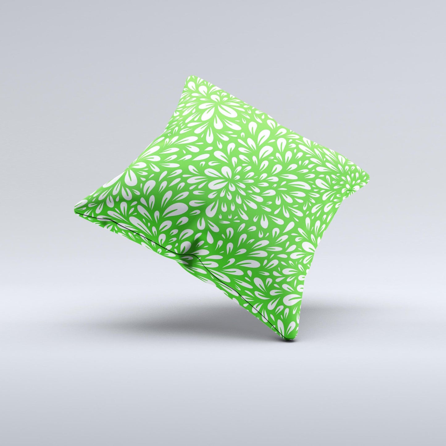 Lime Green & White Floral Sprout Ink-Fuzed Decorative Throw Pillow