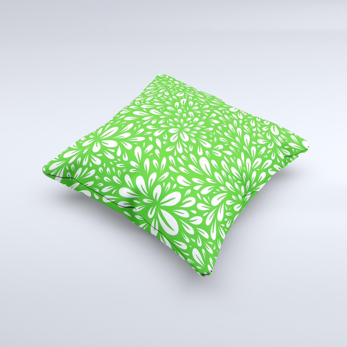 Lime Green & White Floral Sprout Ink-Fuzed Decorative Throw Pillow