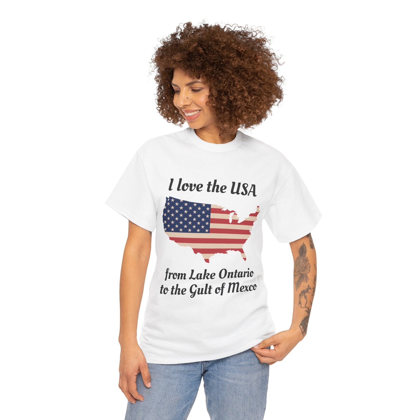 USA Map T-Shirt – "I love the USA from Lake Ontario to the Gulf of Mexico" Patriotic Tee