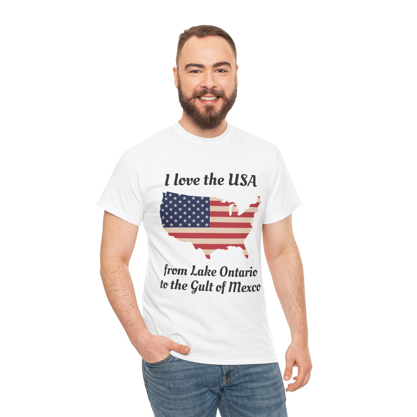 USA Map T-Shirt – "I love the USA from Lake Ontario to the Gulf of Mexico" Patriotic Tee