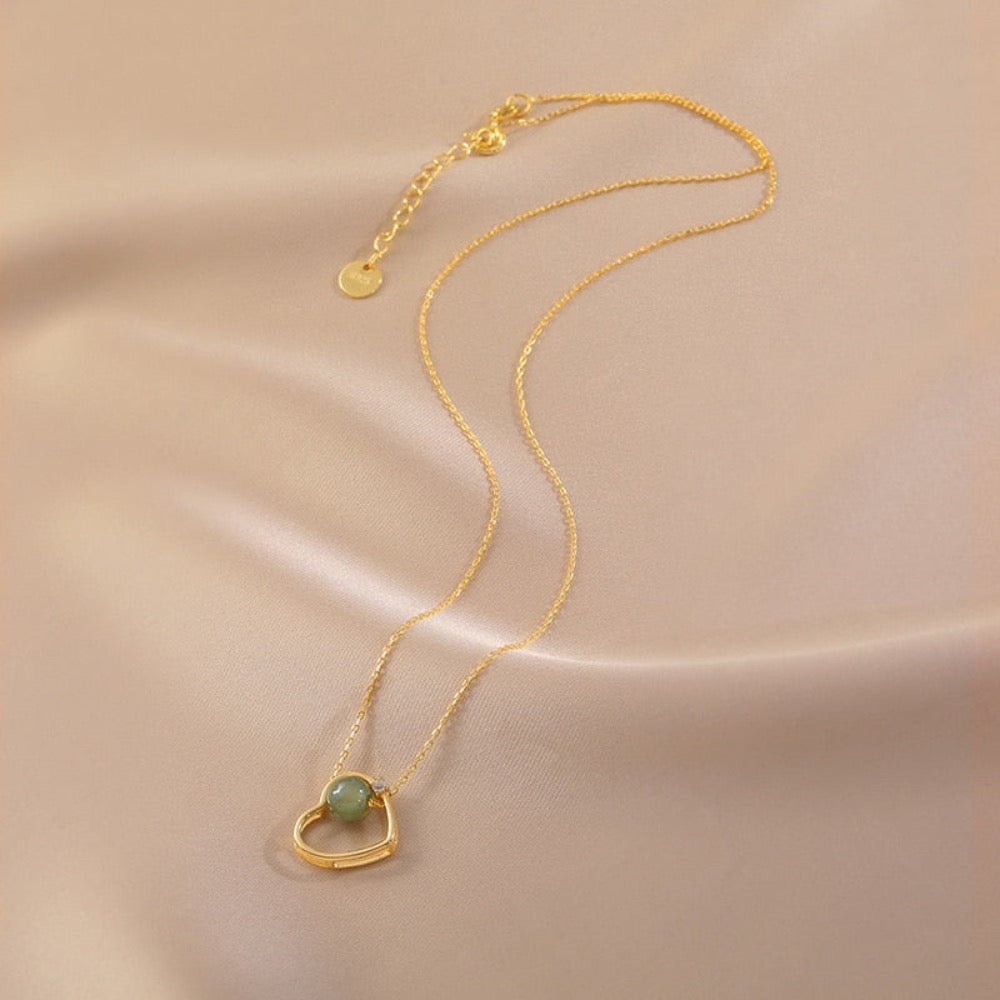 Golden heart theme jade necklace