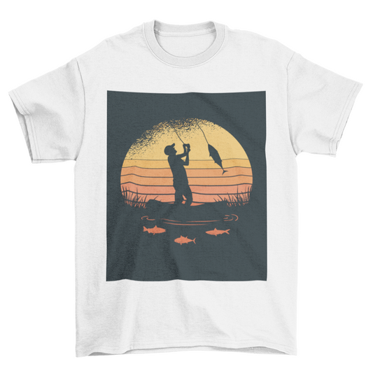 Fisherman with retro sunset t-shirt