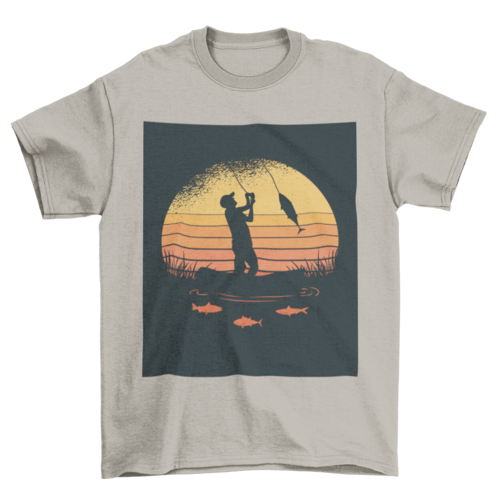 Fisherman with retro sunset t-shirt