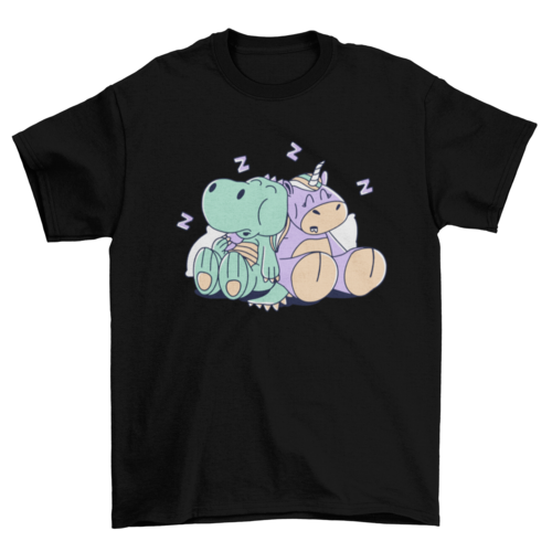 Unicorn and t-rex sleeping t-shirt design