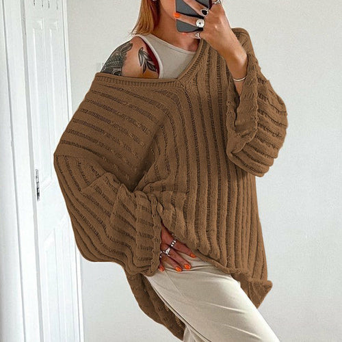 Cotton Loose Top Solid Color Hollow Out Sweater