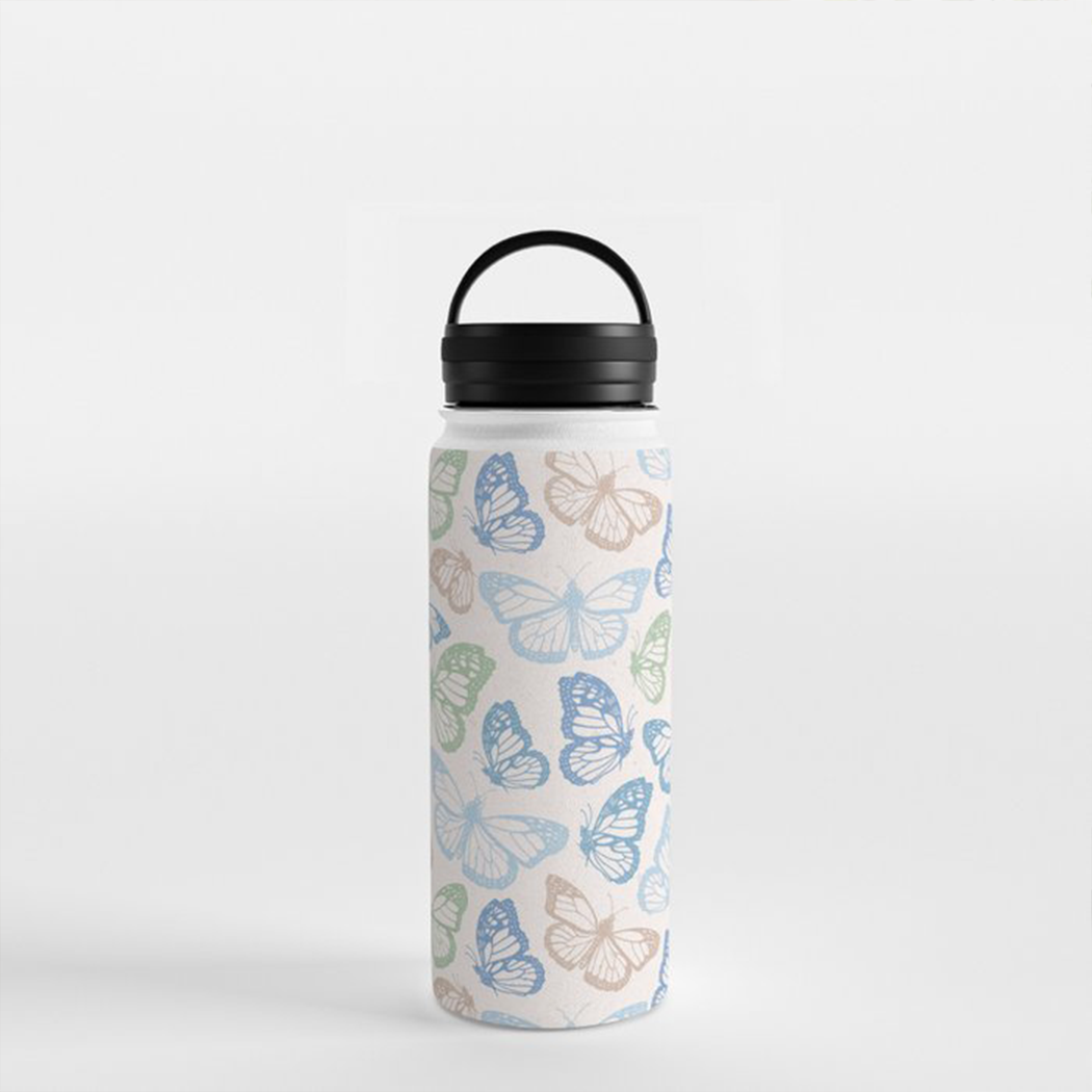 Blue Butterfly Handle Lid Water Bottle