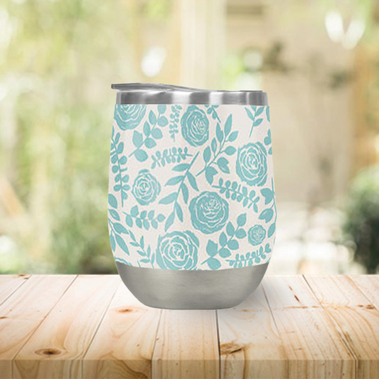 Baby Blue Floral Wine Tumbler