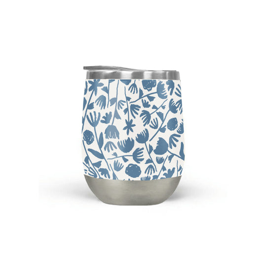 Light Blue Ink Floral Wine Tumbler