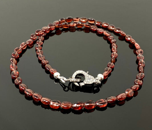 18” Garnet Necklace with Pave Diamond Clasp, Garnet Necklace, Gifts