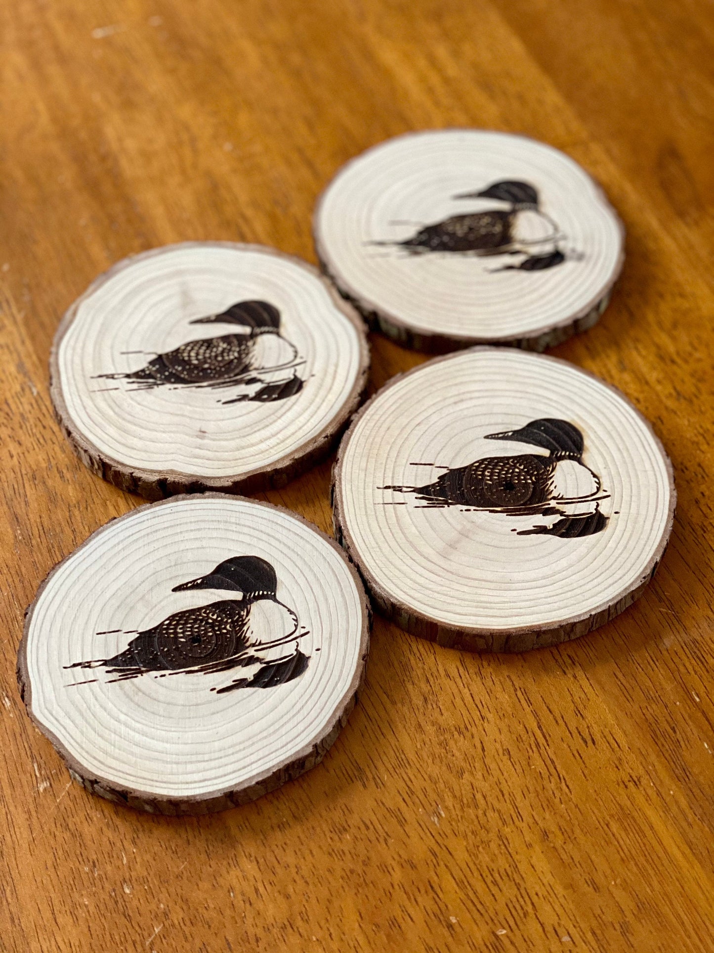 Loon Engraved Wood Coaster Set