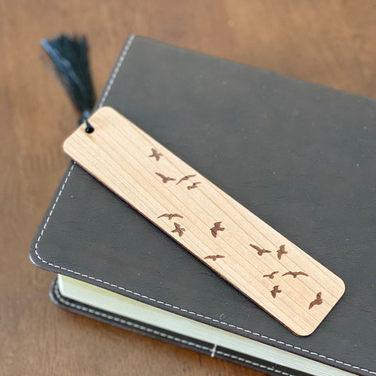 Flying Birds Engraved Wood Bookmark