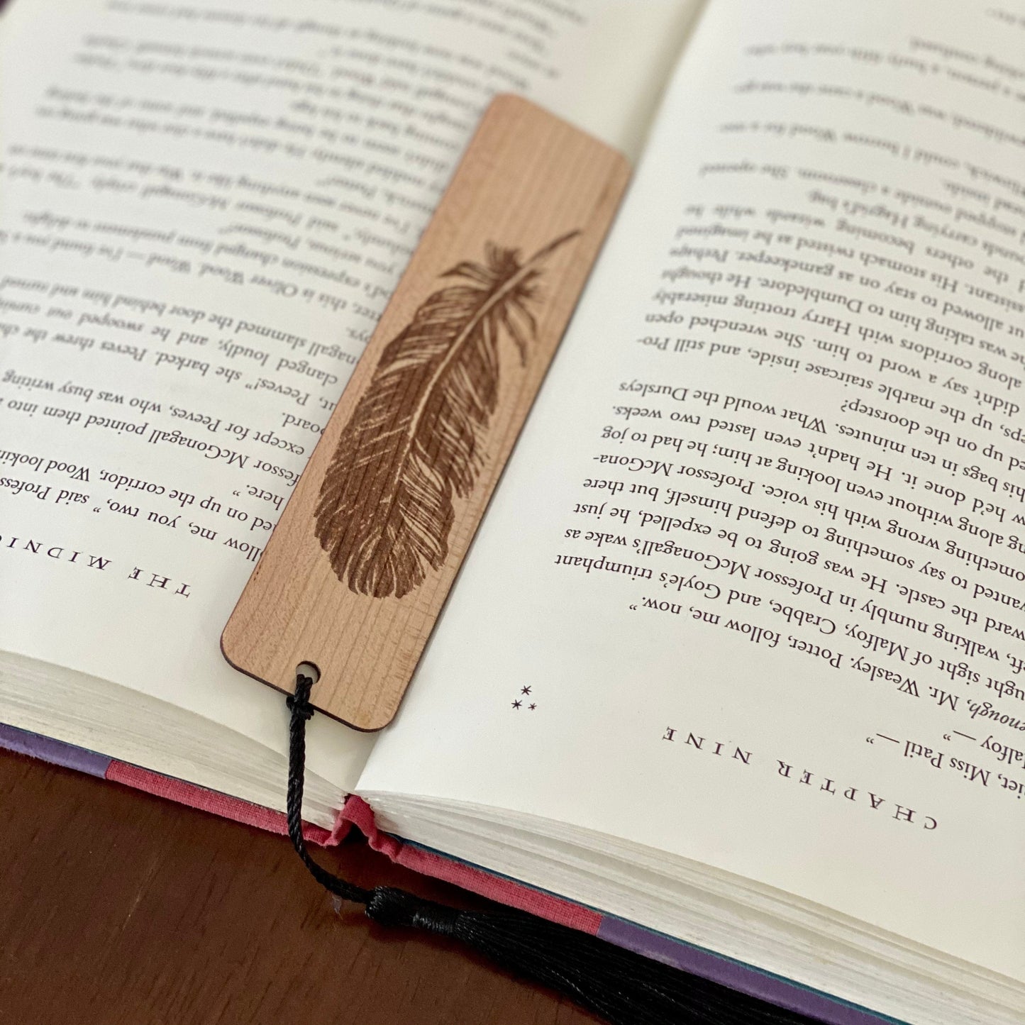 Feather Engraved Wood Bookmark