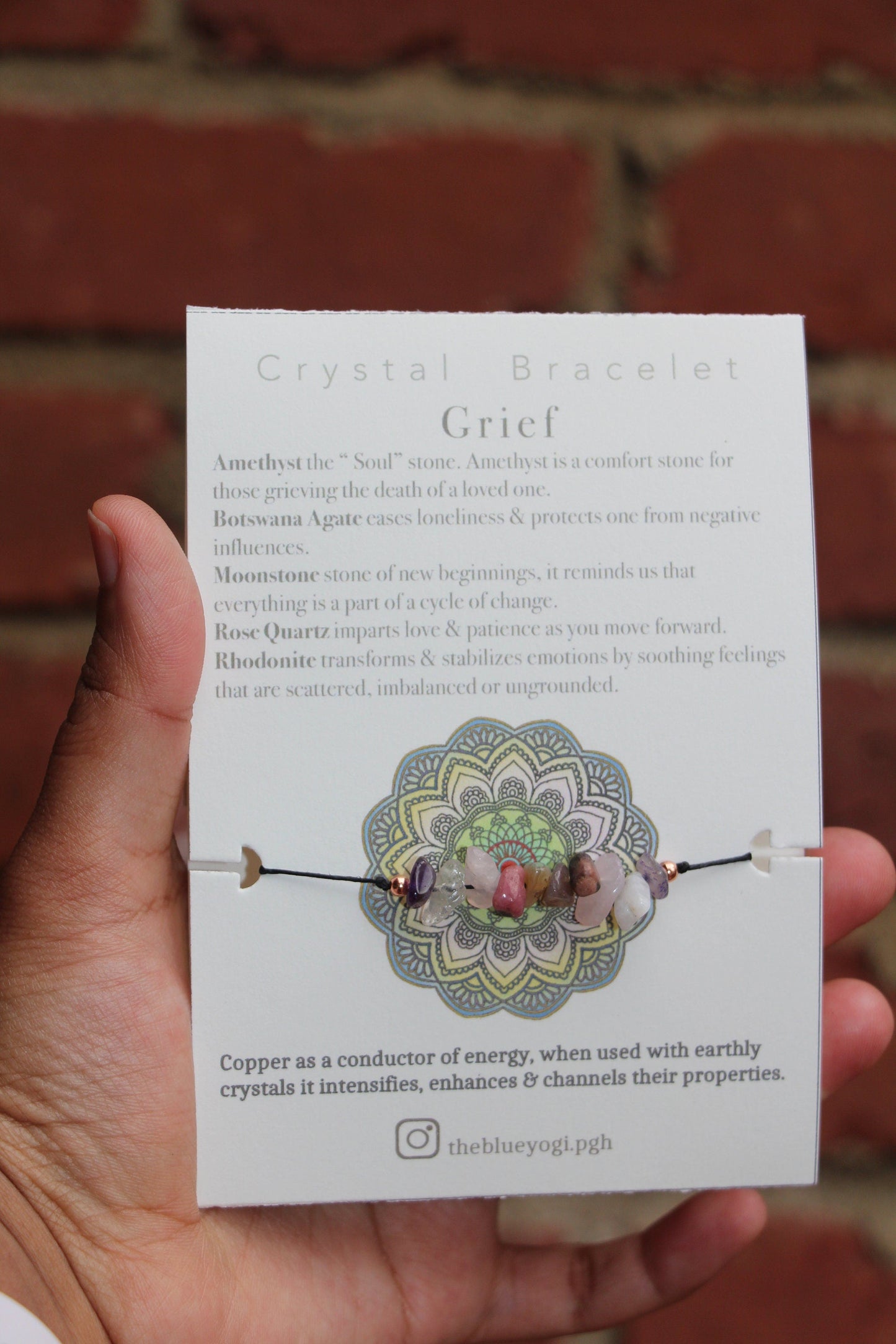 Grief crystal bracelet with an affirmation