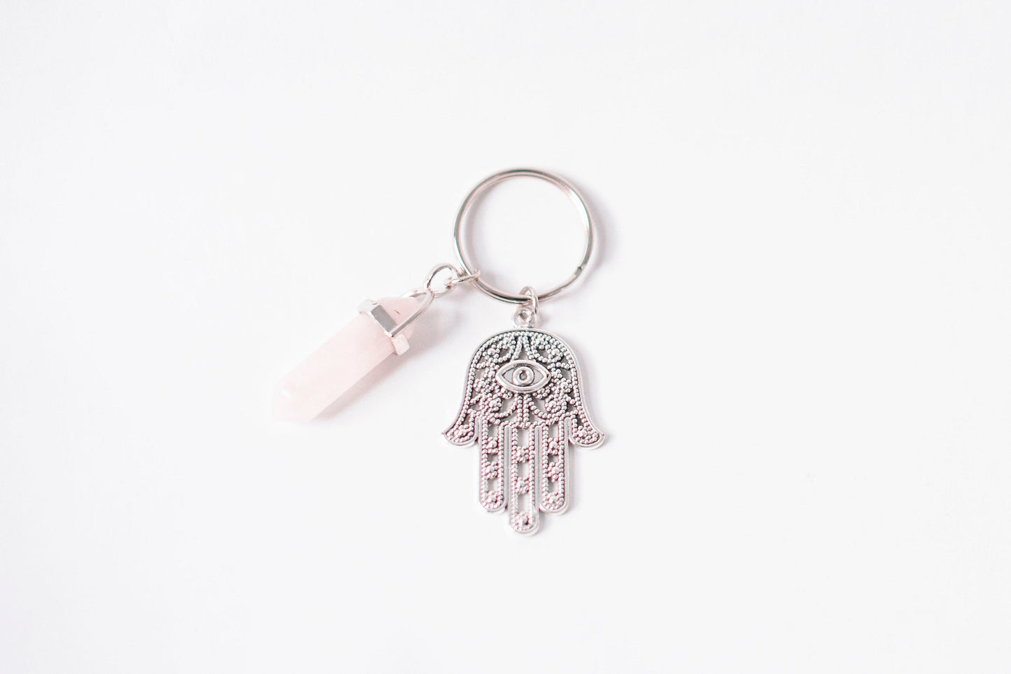 Hamsa & Rose Quartz Key chain, Key ring, Small gifts