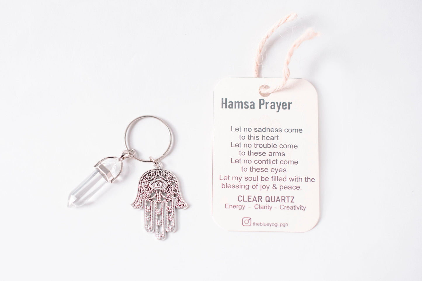 Hamsa & Clear Quartz Key chain/Key ring