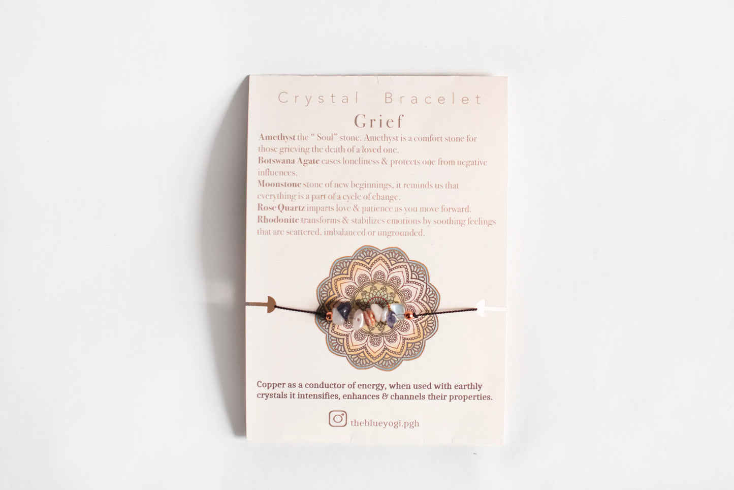 Grief crystal bracelet with an affirmation