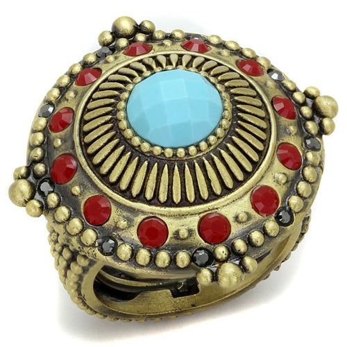LO3890 - Antique Copper Brass Ring with Synthetic Turquoise in