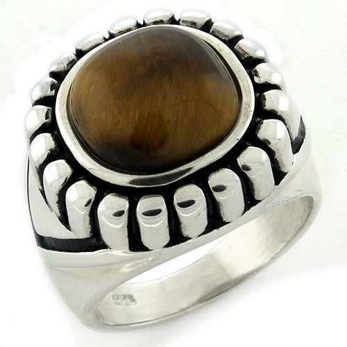 LOAS1155 - High-Polished 925 Sterling Silver Ring with Synthetic Tiger